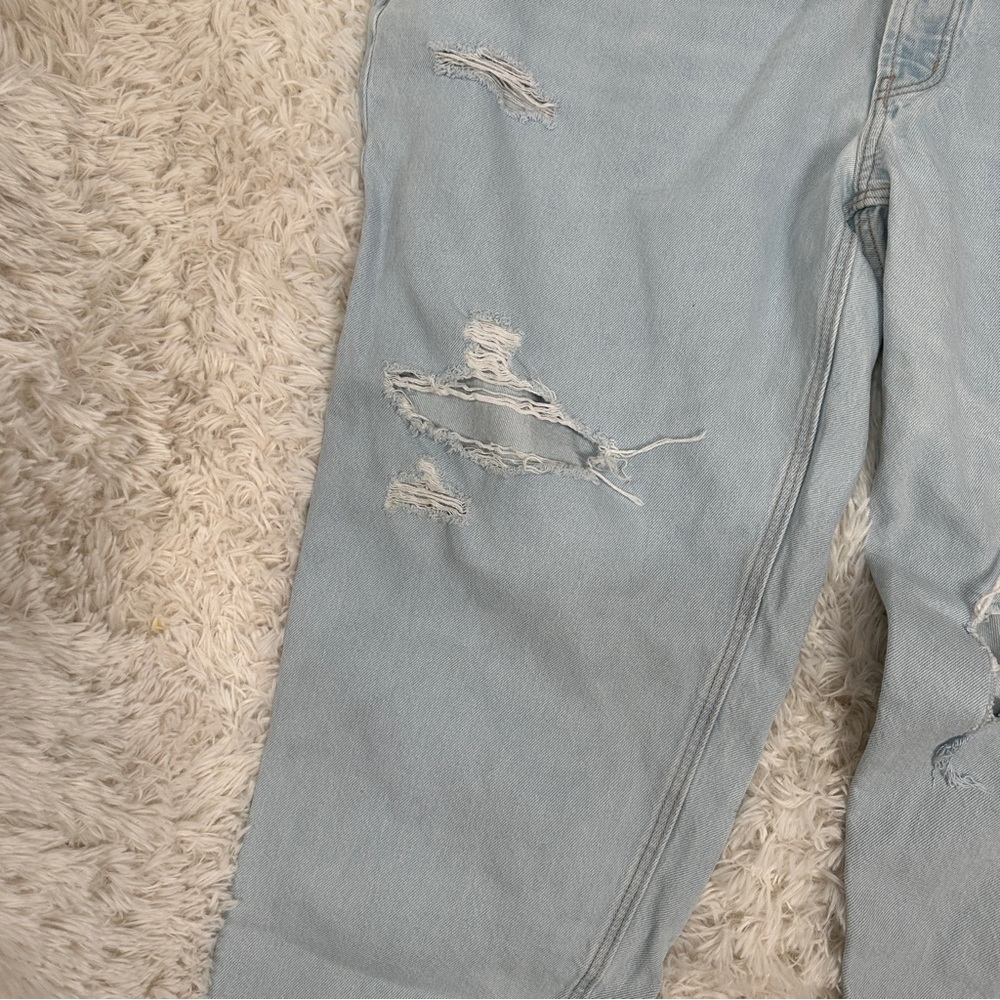 Old Navy High Rise Slouchy Straight Jeans 24 Distressed Button Fly - Picture 3 of 7